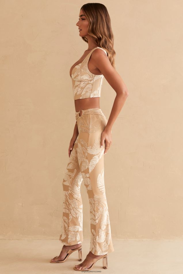 Denne Ring Detale spodnie typu bootleg 2FZ0T832 beżowy nadruk Oh Polly