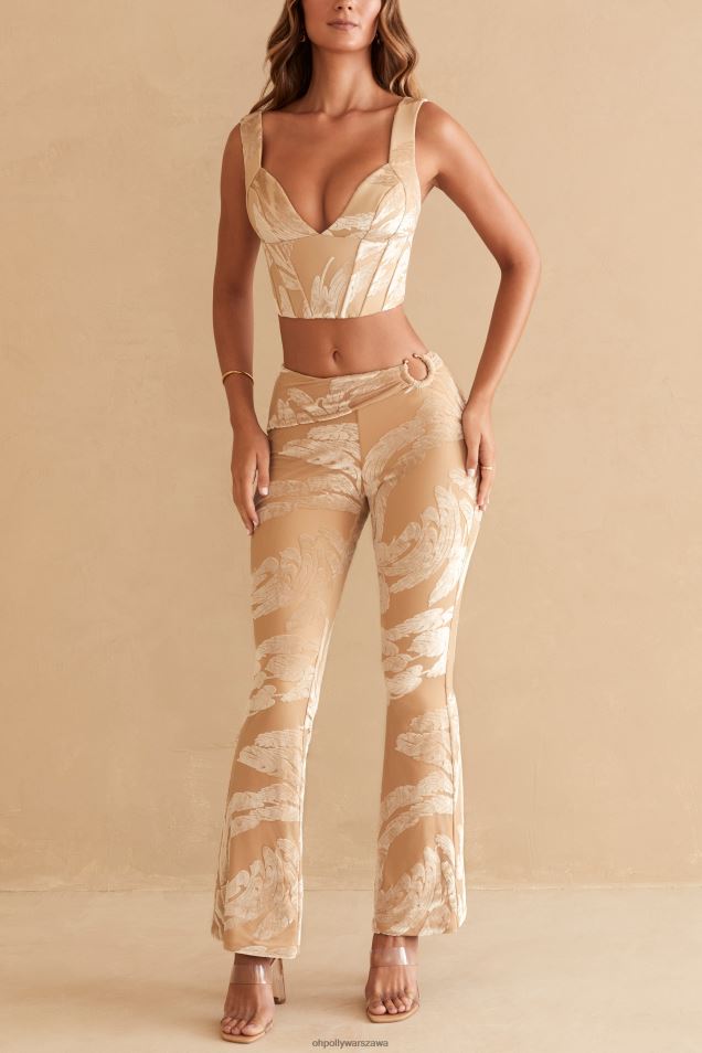 Denne Ring Detale spodnie typu bootleg 2FZ0T832 beżowy nadruk Oh Polly