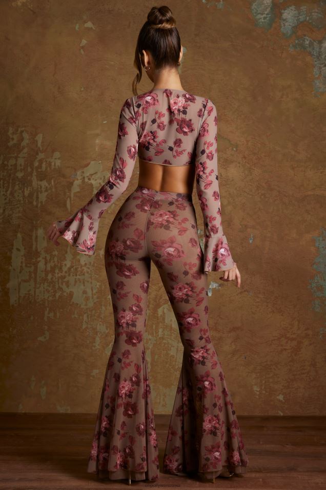 Spodnie Hazan z rozcięciem i falbaną 2FZ0T803 beżowy nadruk Oh Polly