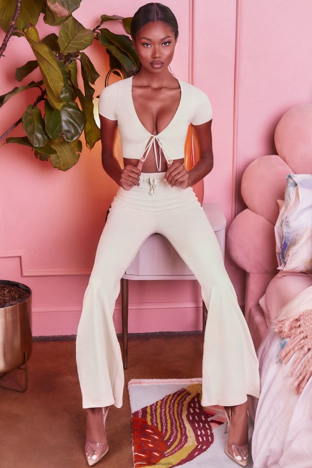 luźne, drobne spodnie z szeroką nogawką 2FZ0T850 krem Oh Polly