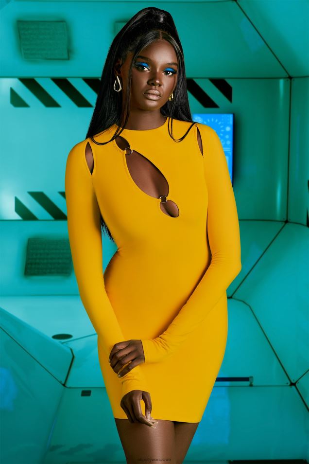 sukienka o luźnym kroju z długim rękawem 2FZ0T474 żółty Oh Polly