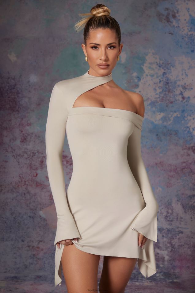 Asymetryczna mini sukienka Katya z wysokim dekoltem 2FZ0T283 kamień Oh Polly