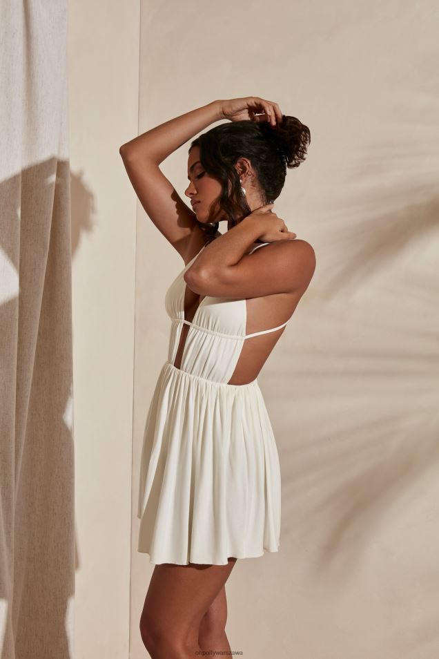 Carmen marszczona mini sukienka ze spódnicą typu skater 2FZ0T380 kość słoniowa Oh Polly