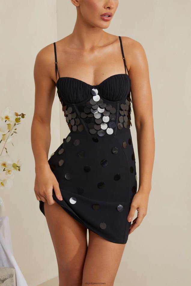 Constance zdobiona gorsetowa sukienka mini 2FZ0T218 czarny Oh Polly
