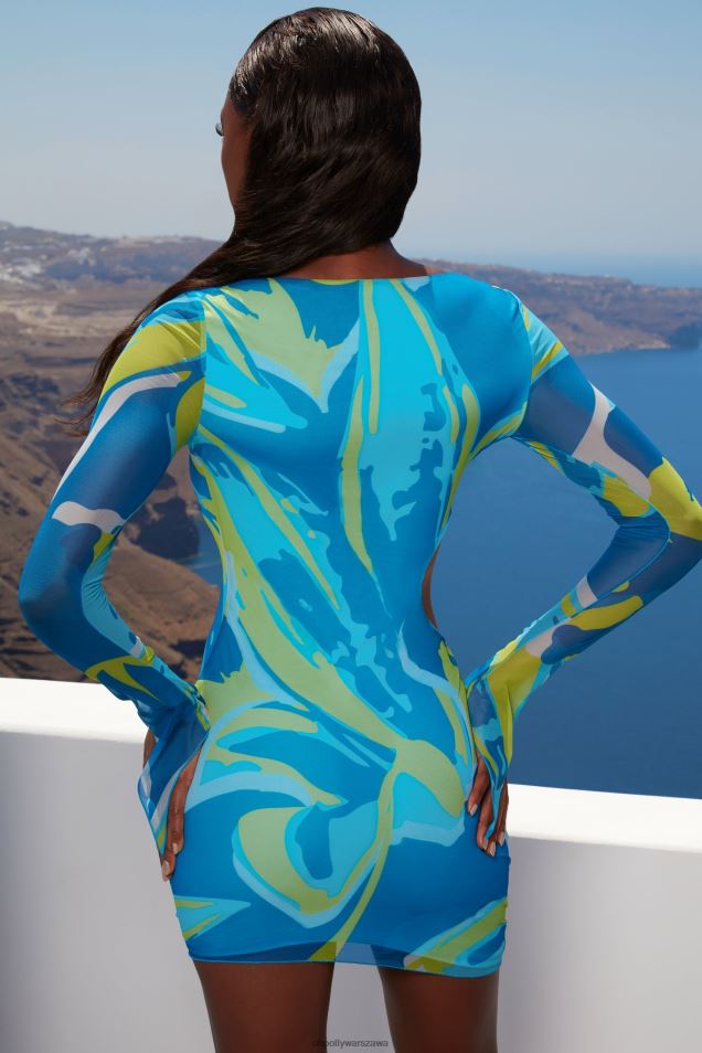 Feelin – Falowana asymetryczna mini sukienka z długim rękawem 2FZ0T431 niebieski Oh Polly