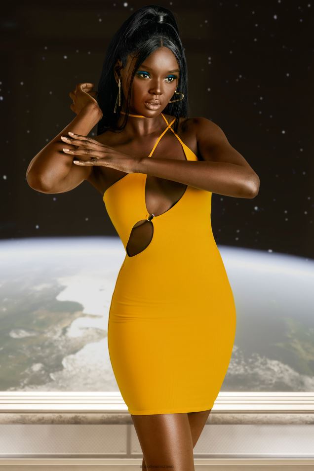 Flex on You asymetryczna sukienka mini z wycięciem 2FZ0T408 żółty Oh Polly