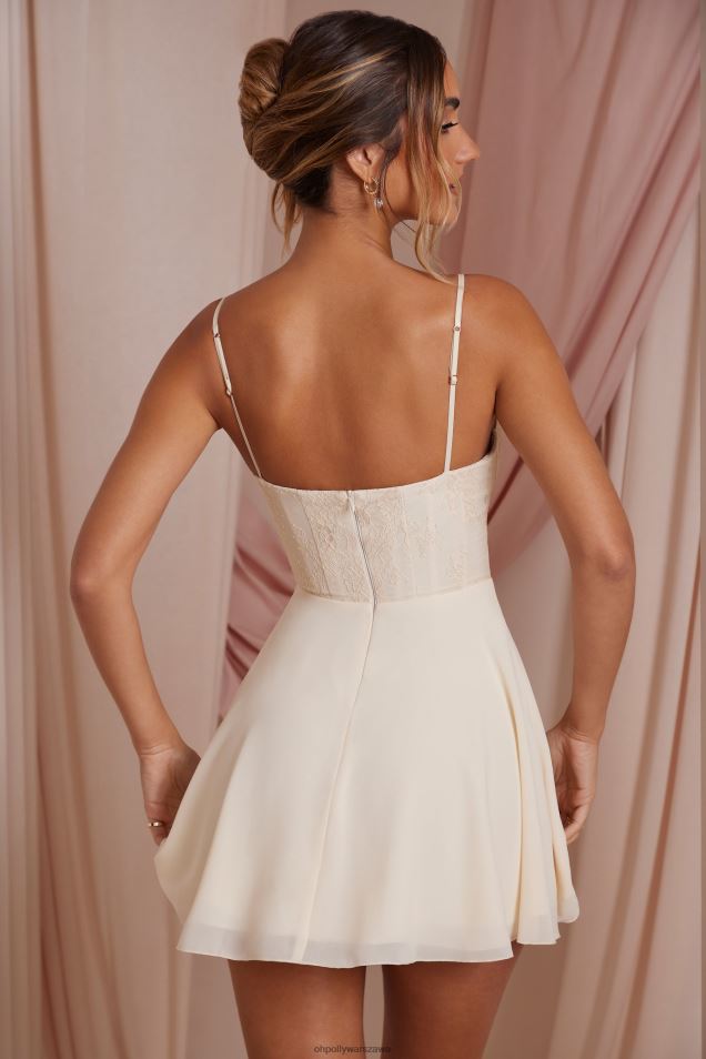 Koronkowa gorsetowa sukienka mini elodie z głębokim dekoltem 2FZ0T257 kość słoniowa Oh Polly