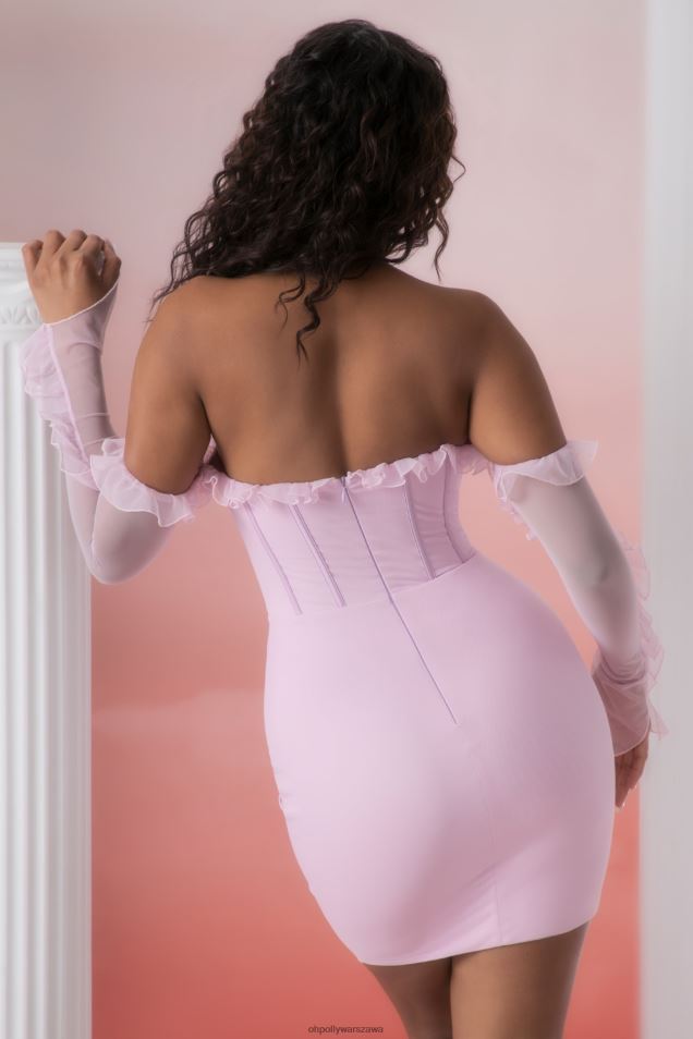 Makaria Sukienka mini z falbankami i dekoltem w serek 2FZ0T445 różowy Oh Polly