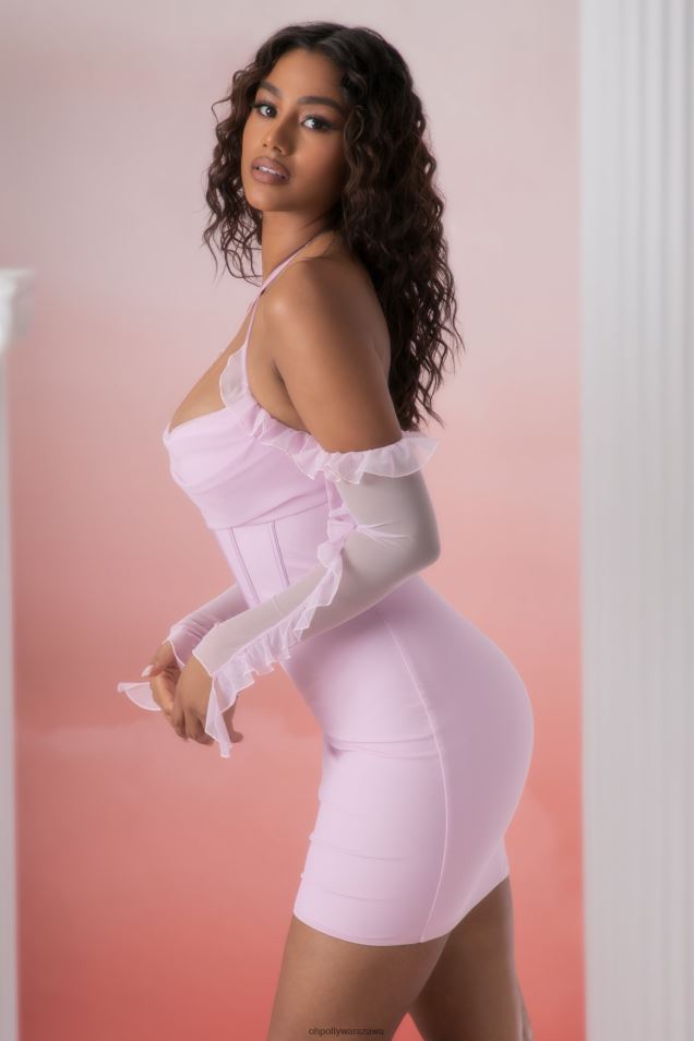 Makaria Sukienka mini z falbankami i dekoltem w serek 2FZ0T445 różowy Oh Polly