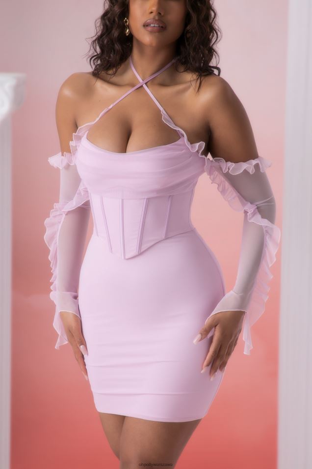 Makaria Sukienka mini z falbankami i dekoltem w serek 2FZ0T445 różowy Oh Polly