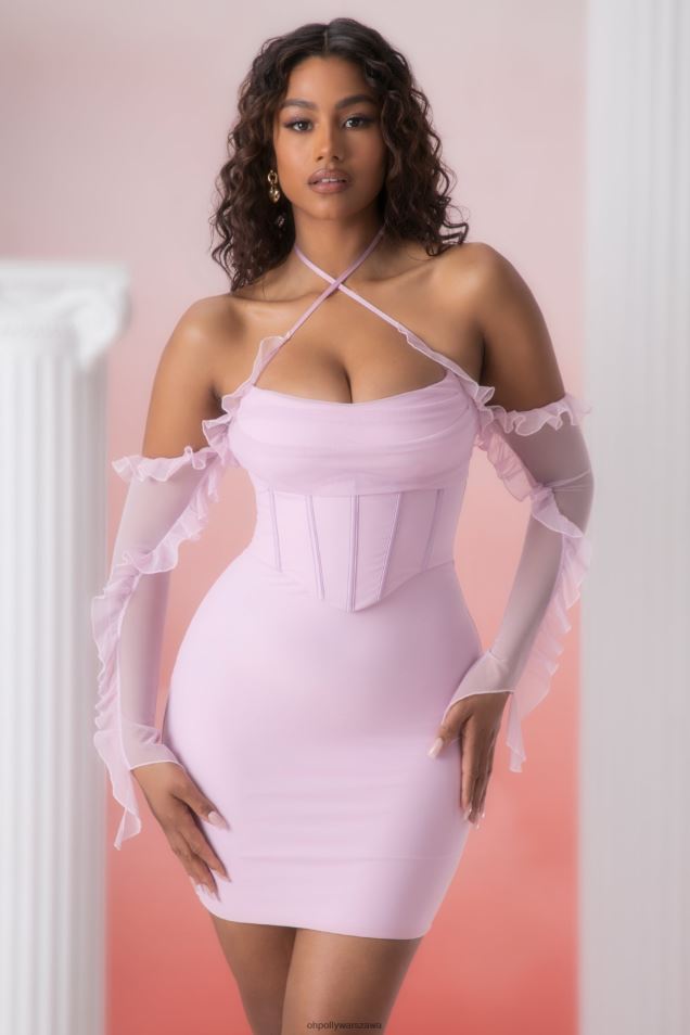 Makaria Sukienka mini z falbankami i dekoltem w serek 2FZ0T445 różowy Oh Polly