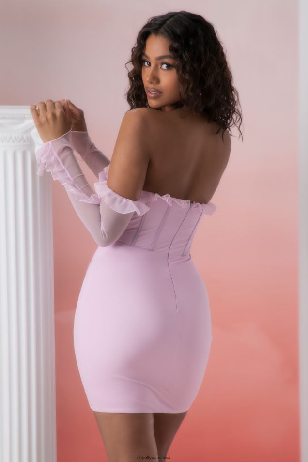 Makaria Sukienka mini z falbankami i dekoltem w serek 2FZ0T445 różowy Oh Polly