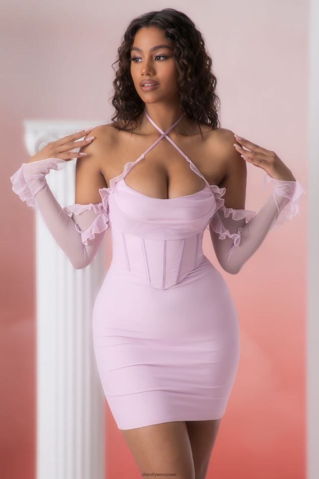 Makaria Sukienka mini z falbankami i dekoltem w serek 2FZ0T445 różowy Oh Polly