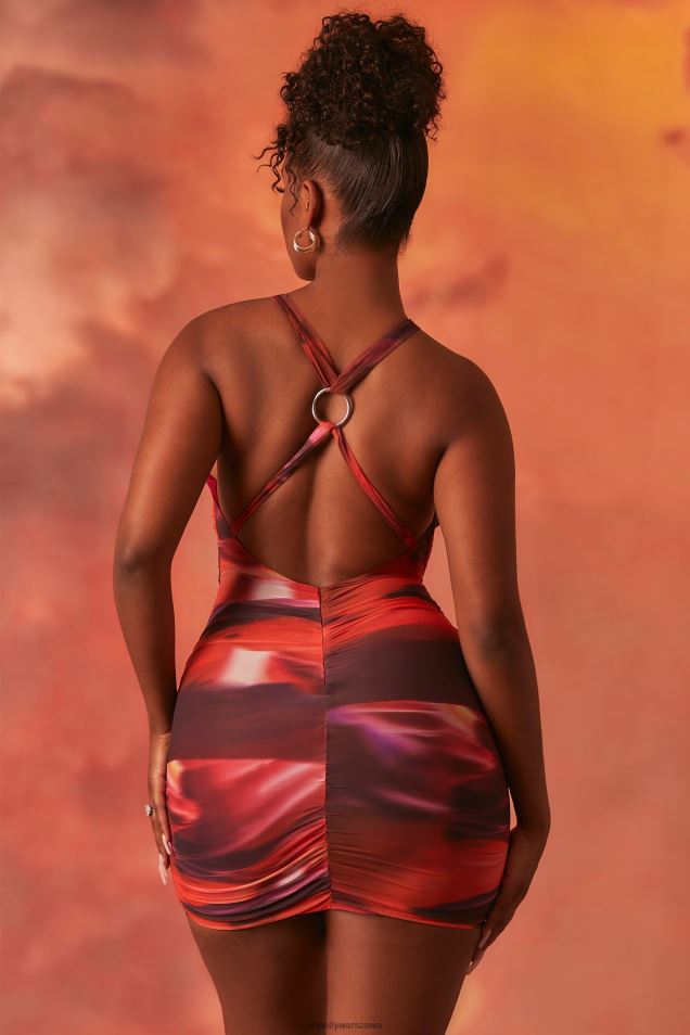 Nie z tego świata mini sukienka z siateczki o kroju crossover 2FZ0T513 Pomarańczowy Oh Polly