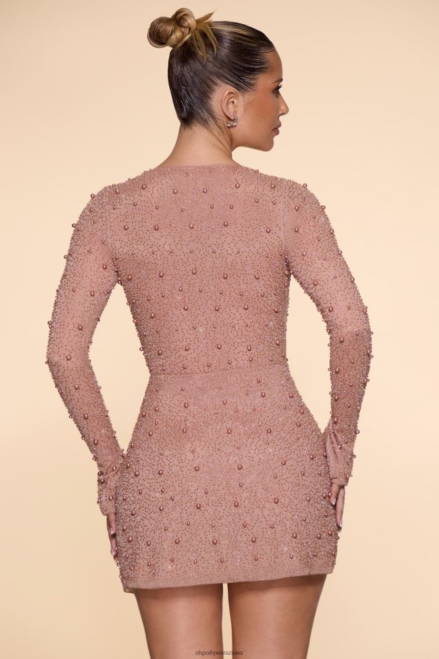 Ozdobna, kopertowa sukienka mini typu Chelseaa 2FZ0T62 beżowy Oh Polly