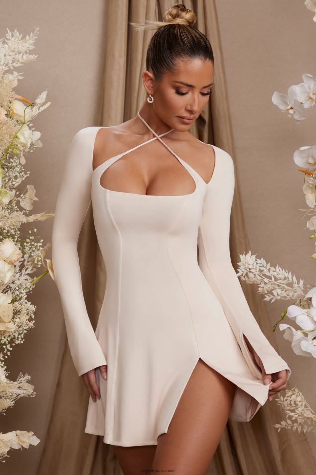 Salome sukienka mini z długim rękawem i krzyżowanymi ramiączkami 2FZ0T273 krem Oh Polly