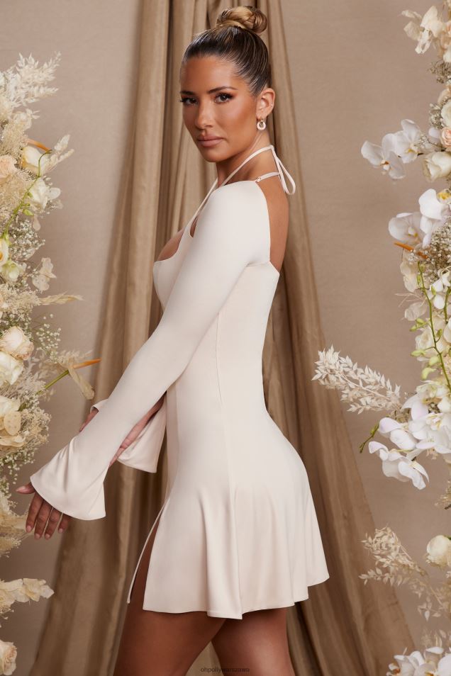 Salome sukienka mini z długim rękawem i krzyżowanymi ramiączkami 2FZ0T273 krem Oh Polly