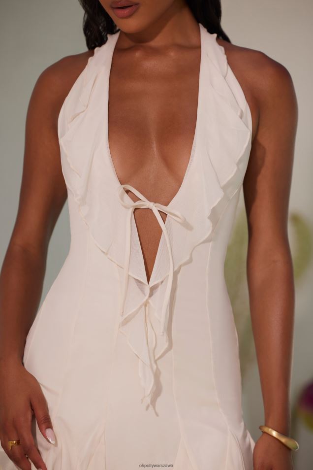 Sienna sukienka mini z falbanką i dekoltem wiązanym na szyi 2FZ0T19 kość słoniowa Oh Polly