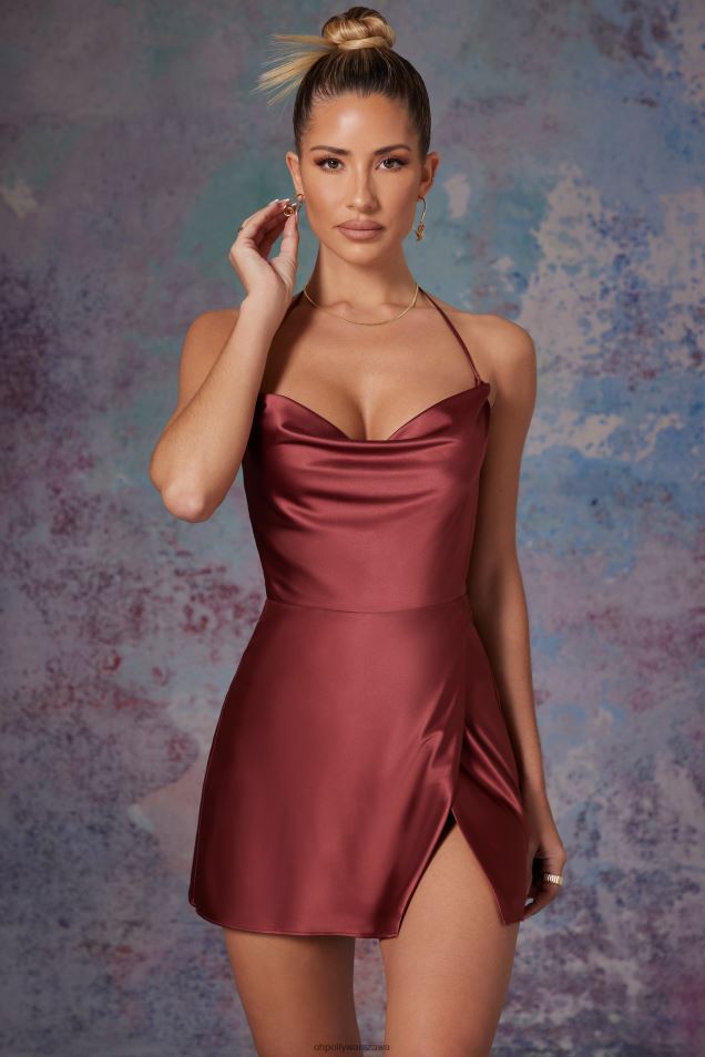 Sukienka Lenora z kopertowym przodem i mini sukienką 2FZ0T285 cegła Oh Polly