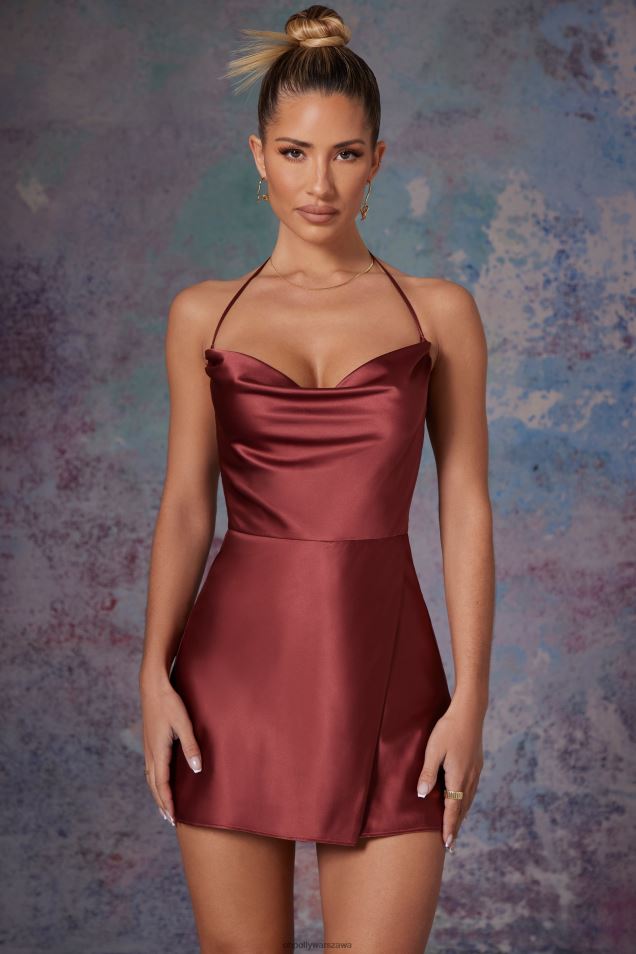 Sukienka Lenora z kopertowym przodem i mini sukienką 2FZ0T285 cegła Oh Polly