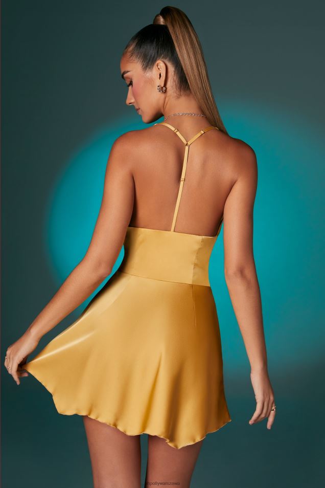 Sukienka mini inez z odkrytymi ramionami i dekoltem w serek 2FZ0T109 złoto Oh Polly