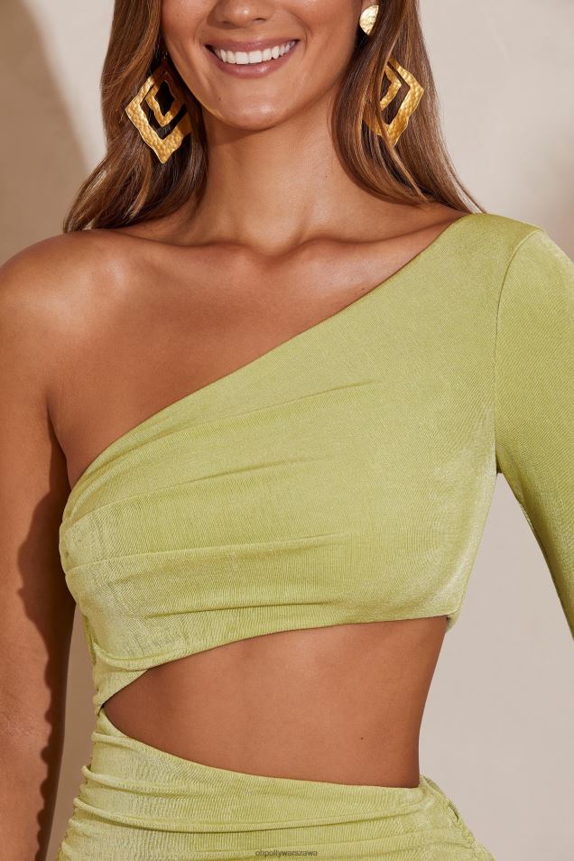 Sukienka mini na jedno ramię z rozszerzanymi rękawami 2FZ0T136 zielony Oh Polly