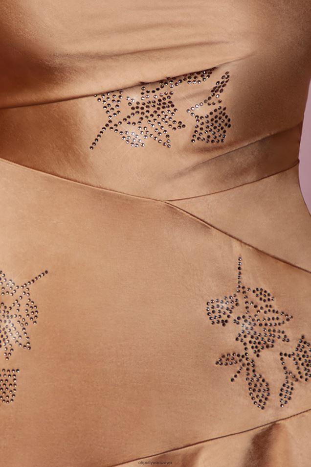 Sukienka mini typu capucine z dekoltem w kształcie chusteczki i obszyciem chusteczką 2FZ0T90 beżowy Oh Polly