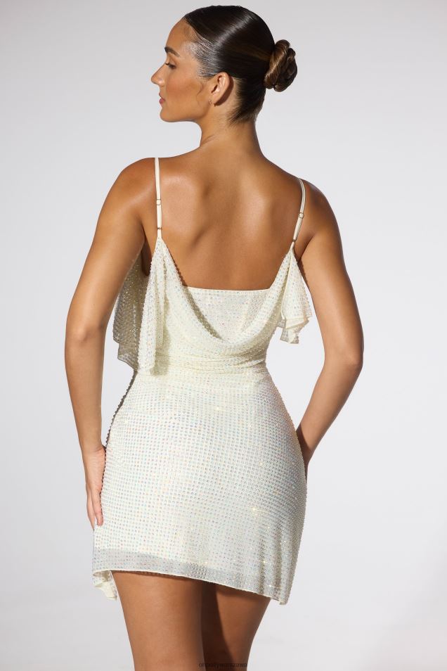 Sukienka mini typu kaftan z perłowym zdobieniem, gorsetem 2FZ0T29 kość słoniowa Oh Polly