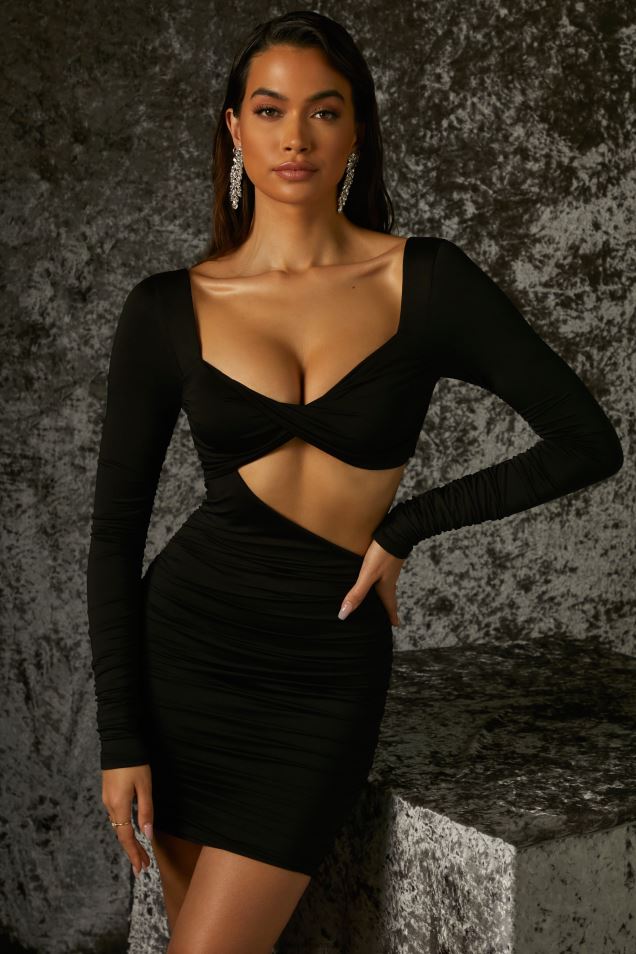 Sukienka mini z długim rękawem Sweet Nothings 2FZ0T405 czarny Oh Polly