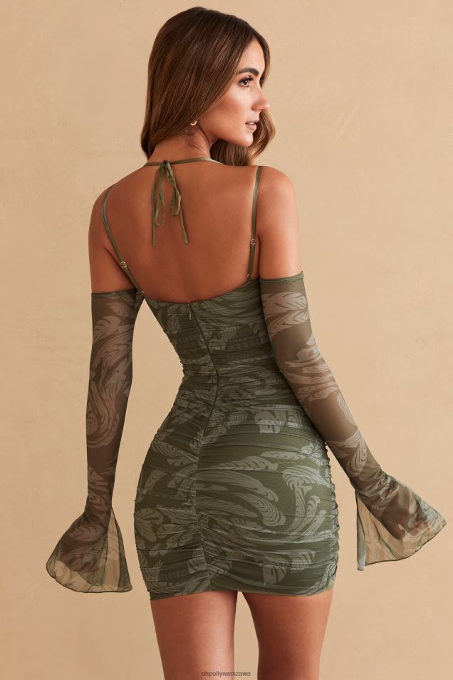 Sukienka mini z długim rękawem i panelami Asli 2FZ0T321 nadruk w kolorze oliwkowym Oh Polly