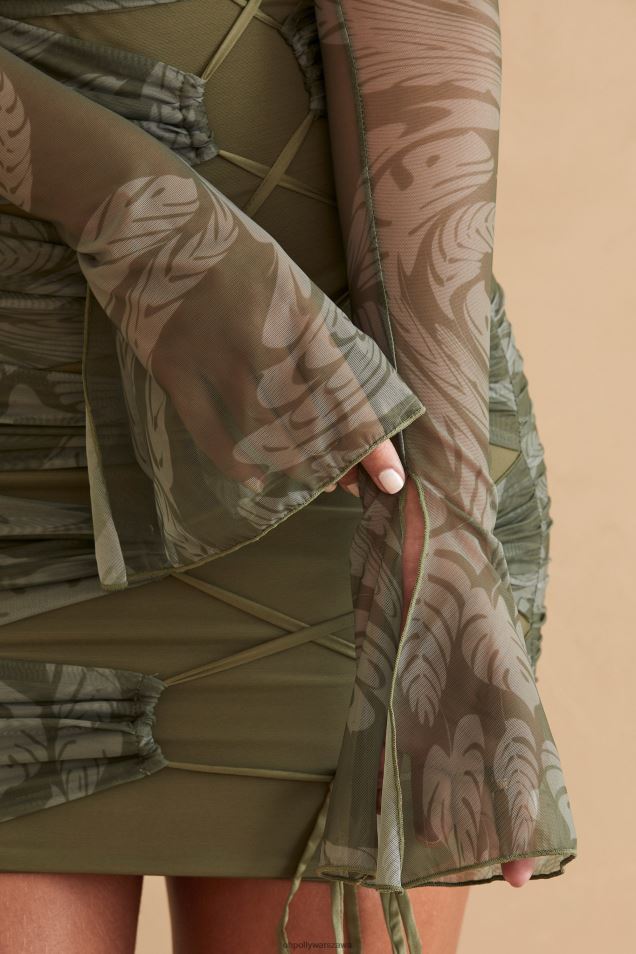 Sukienka mini z długim rękawem i panelami Asli 2FZ0T321 nadruk w kolorze oliwkowym Oh Polly