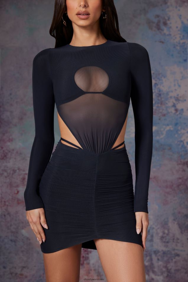 Sukienka mini z długim rękawem i wycięciem w kolorze wrzośca 2FZ0T130 północna czerń Oh Polly