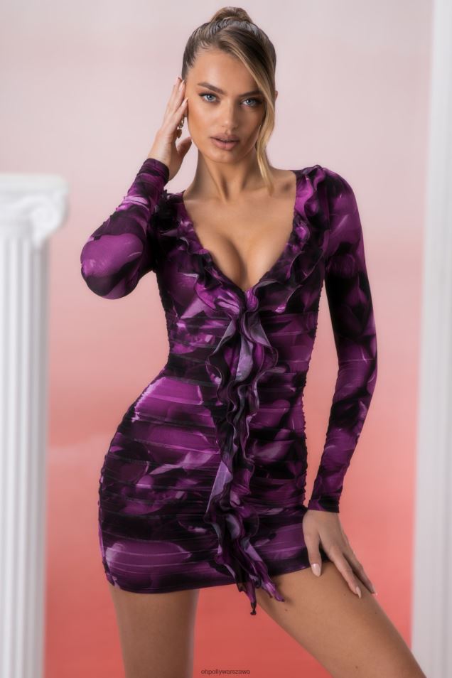 Sukienka mini z długimi rękawami i falbaną Oraya 2FZ0T448 wielo Oh Polly