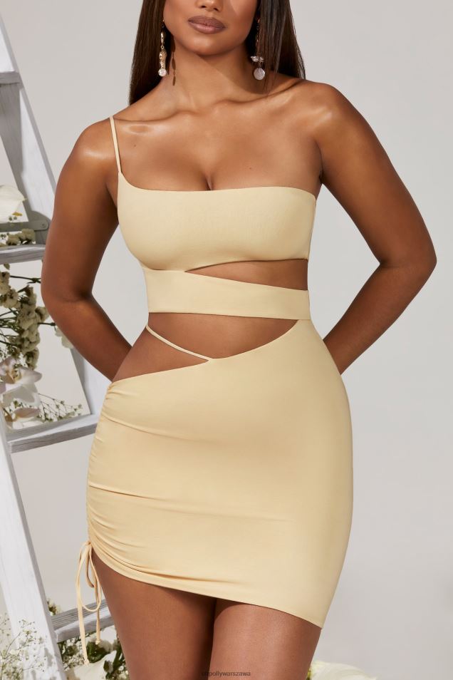 Sukienka mini z marszczeniami i wycięciami po bokach Yari 2FZ0T292 krem Oh Polly