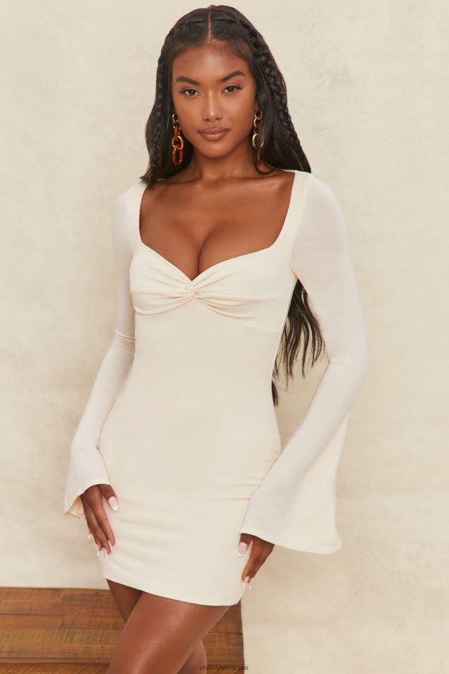 Sukienka mini z rozszerzanymi rękawami od najśmielszych marzeń 2FZ0T542 krem Oh Polly