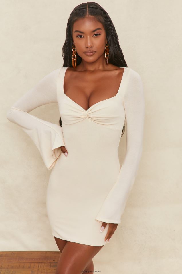 Sukienka mini z rozszerzanymi rękawami od najśmielszych marzeń 2FZ0T542 krem Oh Polly