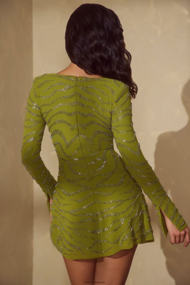 Sznurowana mini sukienka estelle z długim rękawem 2FZ0T56 Oliwa Oh Polly