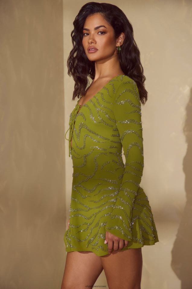 Sznurowana mini sukienka estelle z długim rękawem 2FZ0T56 Oliwa Oh Polly