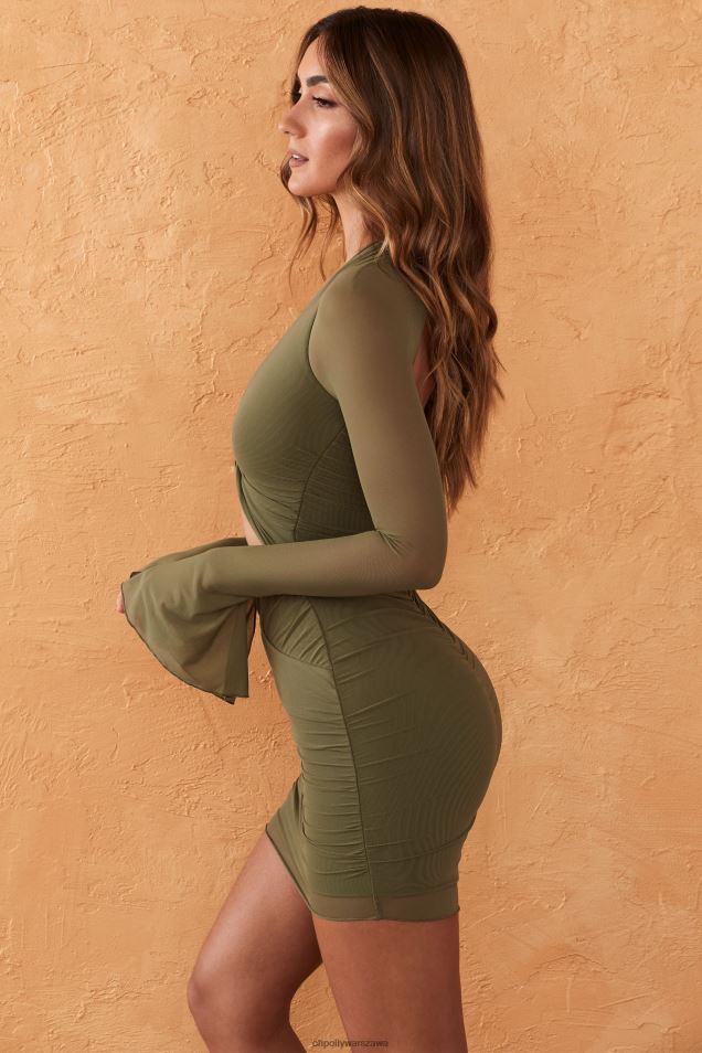 beyza sukienka mini z długim rękawem i głębokim dekoltem 2FZ0T324 Oliwa Oh Polly