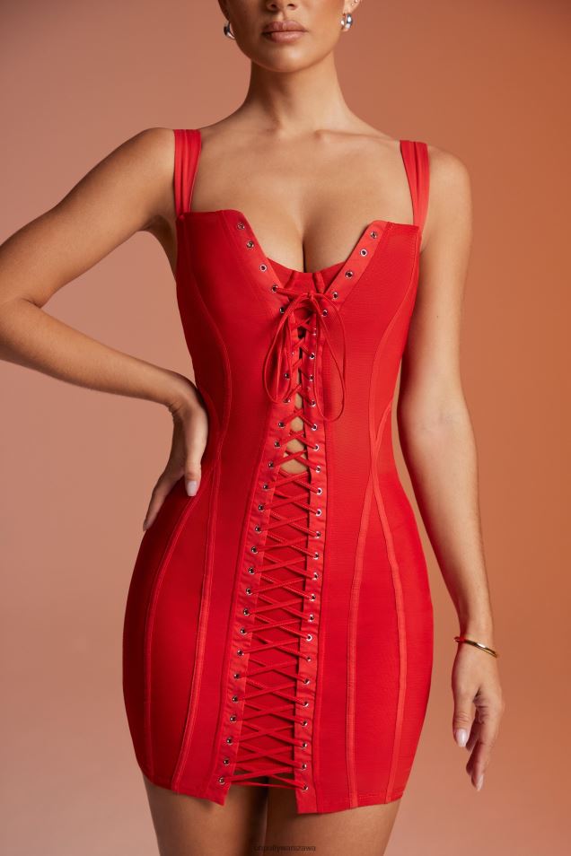 nalda sznurowana gorsetowa mini sukienka 2FZ0T172 czerwony Oh Polly