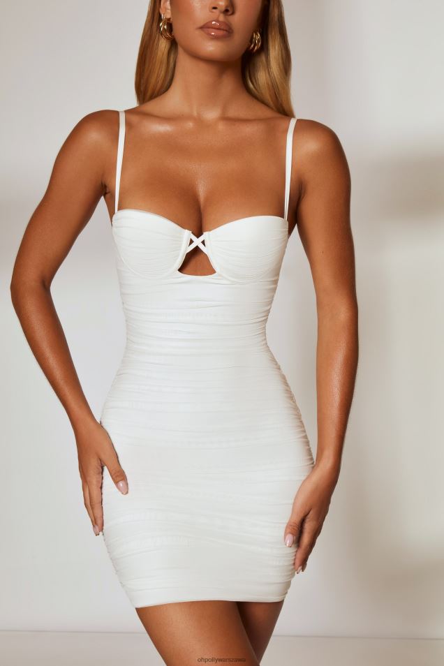 podziwiałam marszczoną mini sukienkę z wycięciem pod biustem 2FZ0T299 kość słoniowa Oh Polly