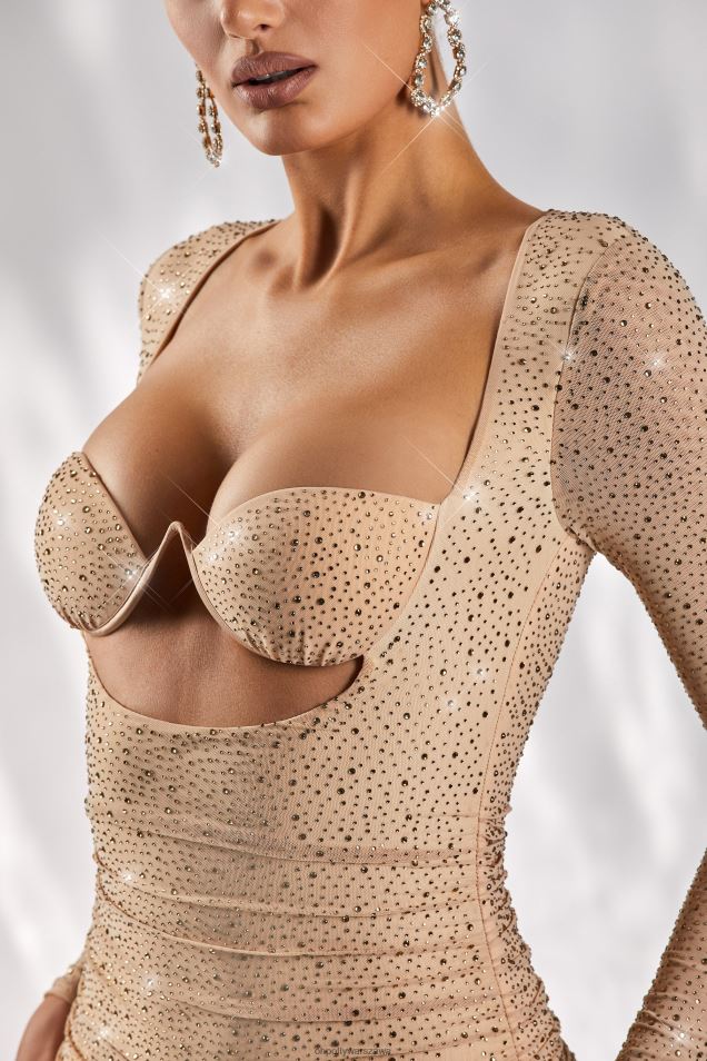 urzekająca sukienka mini z długim rękawem i motywem miłosnym 2FZ0T450 złoto Oh Polly