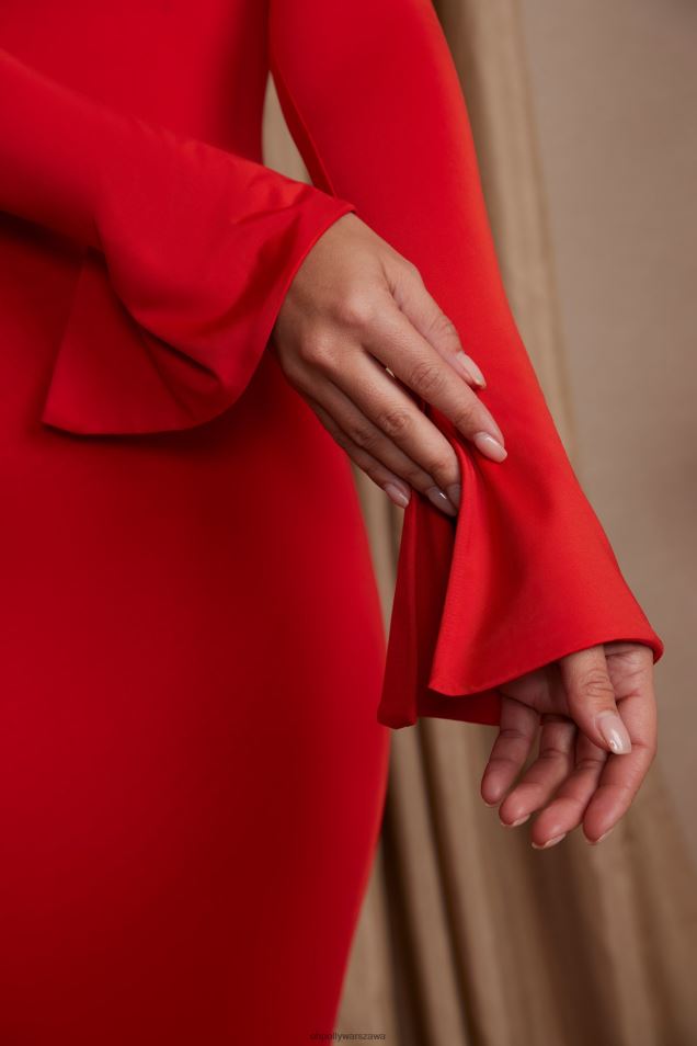 Isolde sukienka maxi z długim rękawem i odkrytymi ramionami 2FZ0T197 czerwony Oh Polly