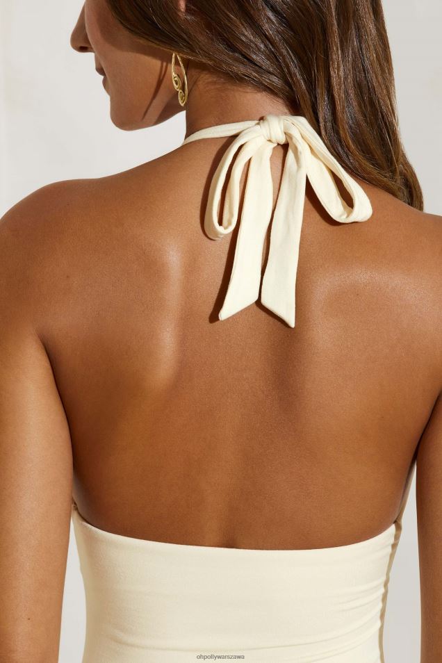 Sukienka maxi Mei z wysokim rozcięciem i dekoltem wiązanym na szyi 2FZ0T200 kość słoniowa Oh Polly