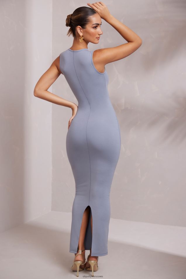 Sukienka maxi bez rękawów z kontrastowym ściegiem eydis 2FZ0T211 niebieski Oh Polly