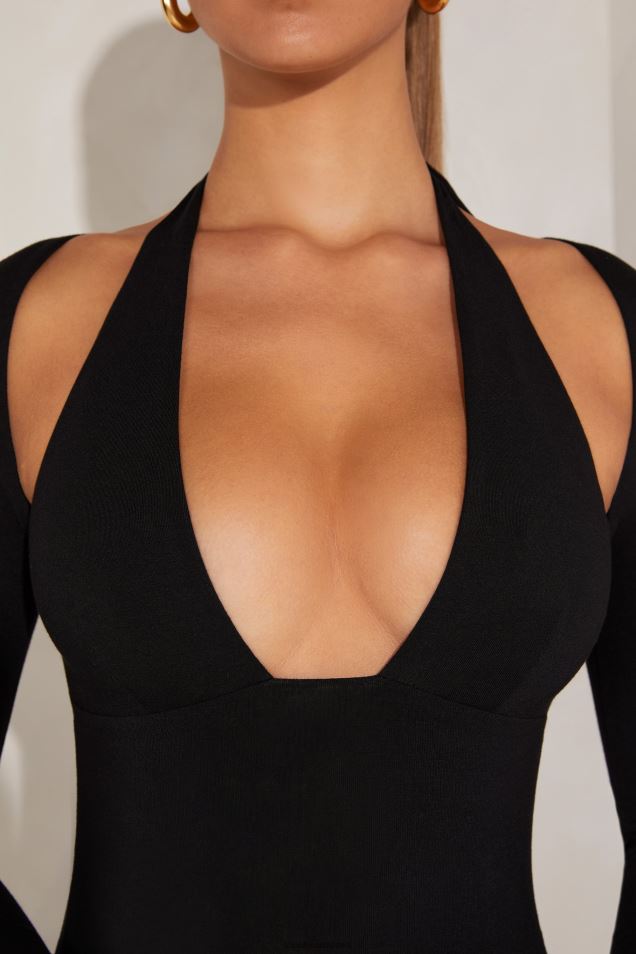 Sukienka maxi z długim rękawem i głębokim dekoltem odelle 2FZ0T279 czarny Oh Polly