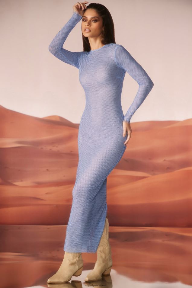 Sukienka maxi z długimi rękawami, zdobiona Yasmin 2FZ0T48 niebieski Oh Polly