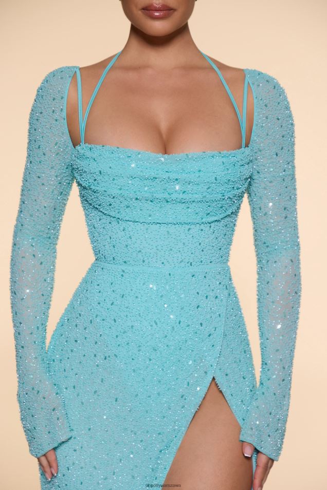 Sukienka maxi z ozdobnym dekoltem w kształcie kaplicy 2FZ0T65 wodny Oh Polly