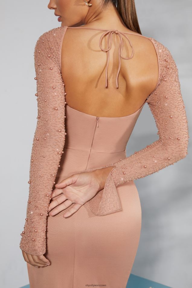 Sukienka maxi z rozcięciem po bokach i zdobieniem San Marino 2FZ0T232 beżowy Oh Polly