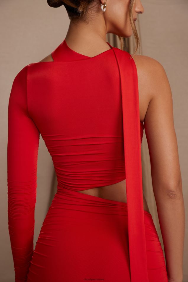 Sukienka maxi z wycięciem i jednym rękawem Adoria 2FZ0T94 czerwony Oh Polly